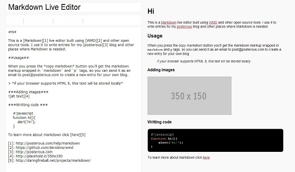 live markdown editor